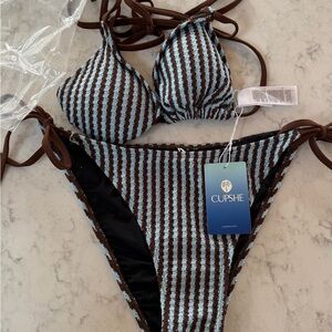 Cupshe brown and blue stripe bikini